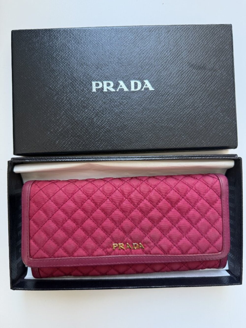 Prada Ibisco Tessuto Quiltin Continental Wallet on Chain